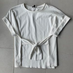 Express waist tie-front or tie-back ivory blouse